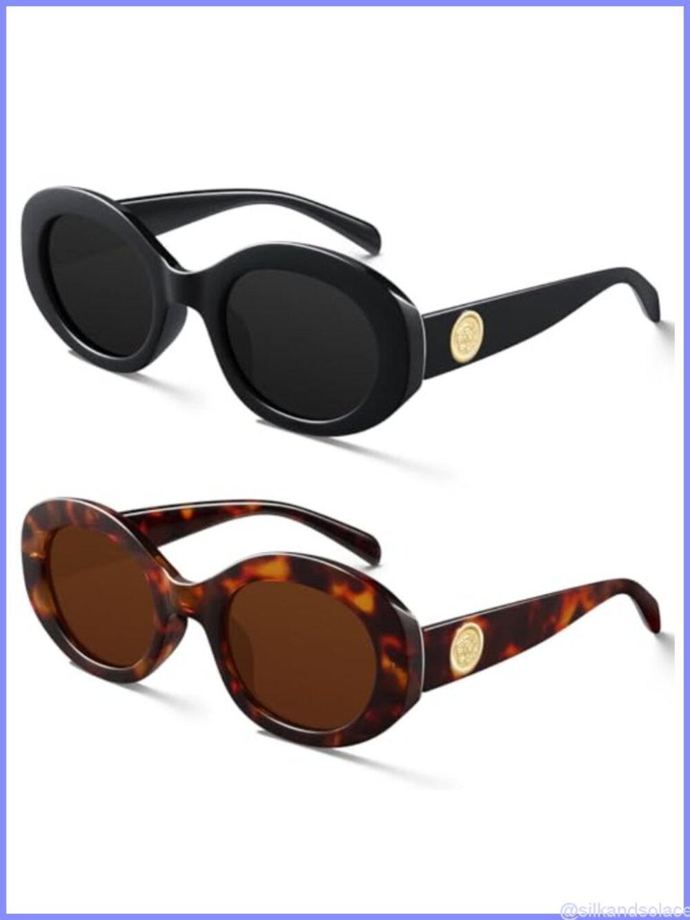 Retro Oval Sunglasses Chunky Thick Frame Full Frame UV Protection